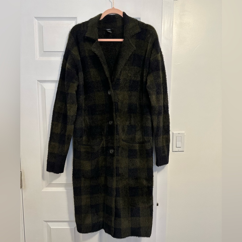 Plaid knee length coat